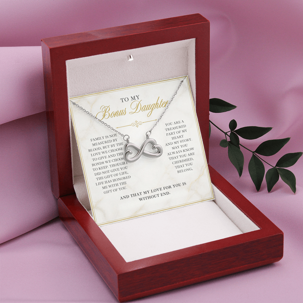 Endless Love Necklace for Bonus Daughter - Marble & Gold Wedding Card