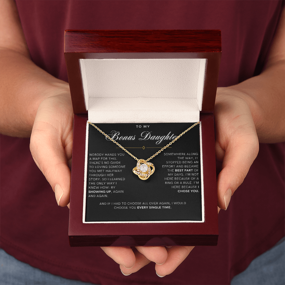 Bonus Daughter Love Knot Necklace, I Chose You Message Card
