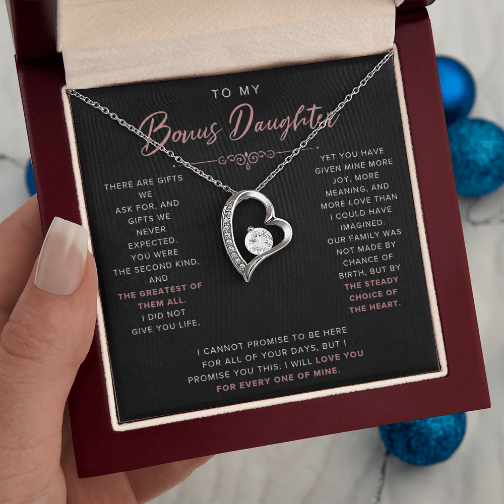 Forever Love Necklace for Bonus Daughter - Black & Rose Gold Luxury Card