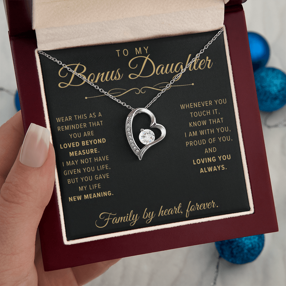 Forever Love Necklace for Bonus Daughter - Black & Champagne Keepsake Card