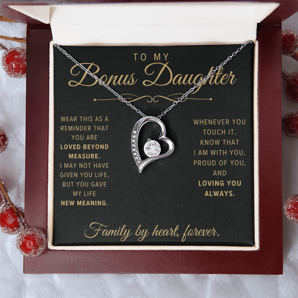Forever Love Necklace for Bonus Daughter - Black & Champagne Keepsake Card