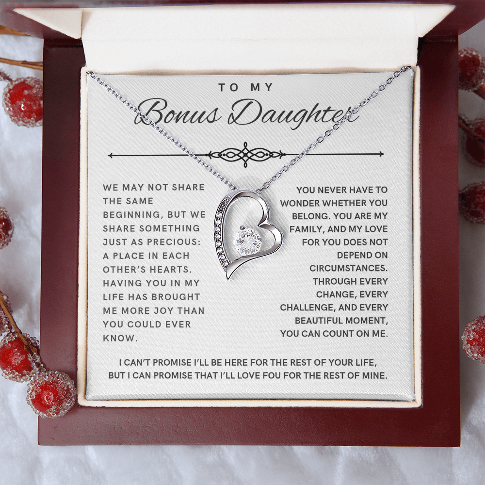 Forever Love Necklace for Bonus Daughter - White & Black Message Card