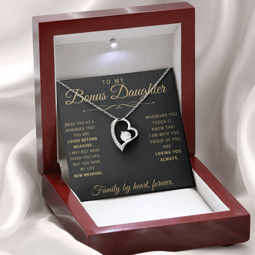 Forever Love Necklace for Bonus Daughter - Black & Champagne Keepsake Card