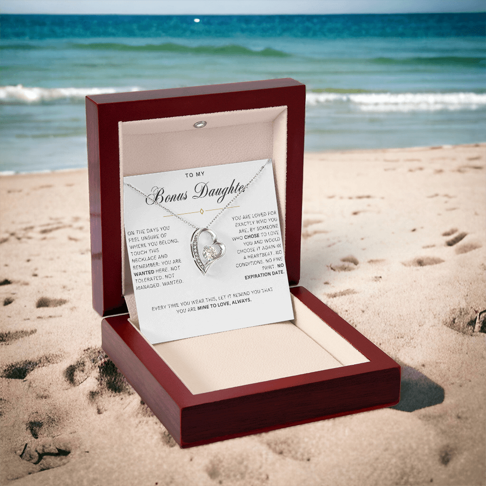 Bonus Daughter Forever Love Heart Necklace, Wanted Message Card