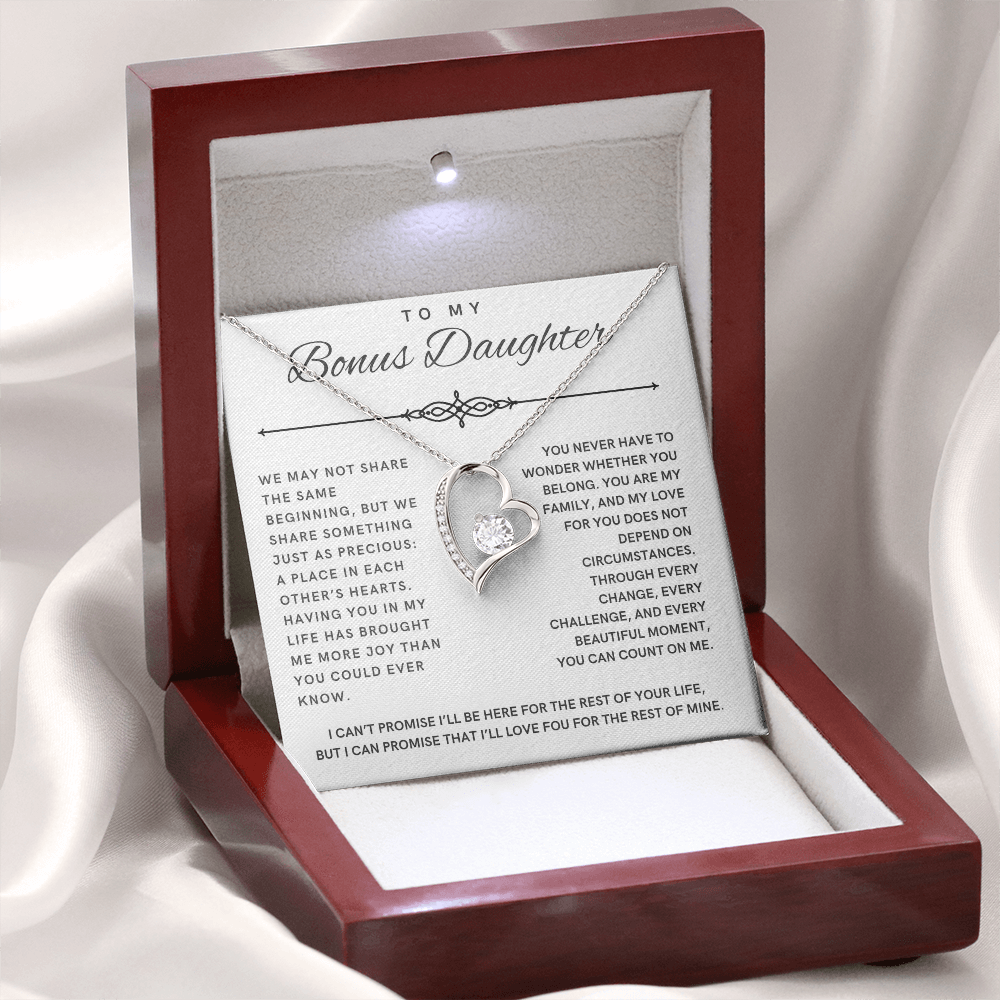 Forever Love Necklace for Bonus Daughter - White & Black Message Card