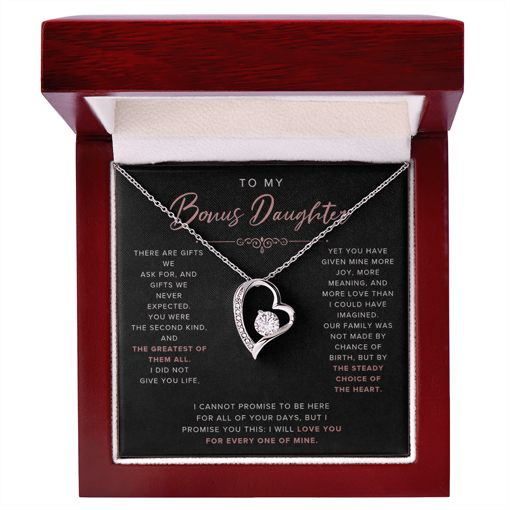 Forever Love Necklace for Bonus Daughter - Black & Rose Gold Luxury Card