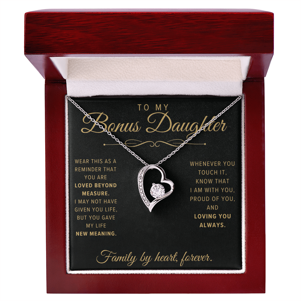 Forever Love Necklace for Bonus Daughter - Black & Champagne Keepsake Card
