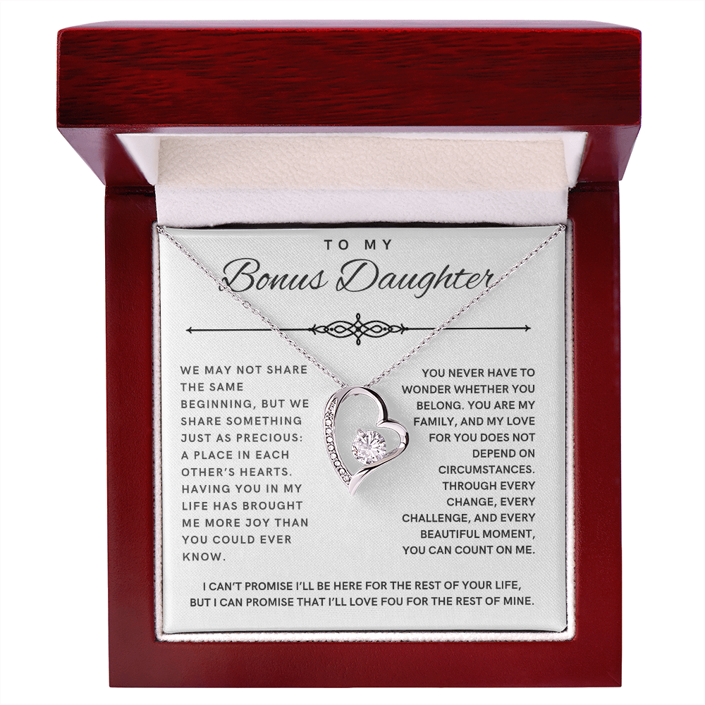 Forever Love Necklace for Bonus Daughter - White & Black Message Card
