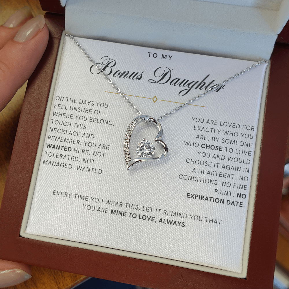 Bonus Daughter Forever Love Heart Necklace, Wanted Message Card