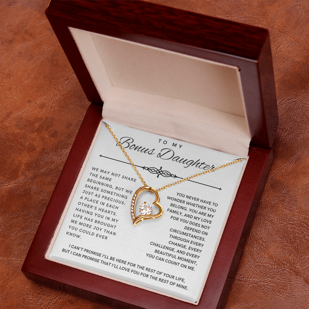 Forever Love Necklace for Bonus Daughter - White & Black Message Card