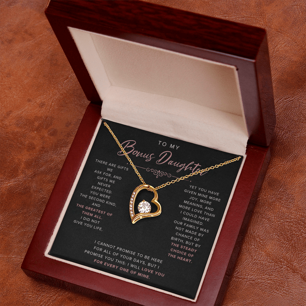 Forever Love Necklace for Bonus Daughter - Black & Rose Gold Luxury Card