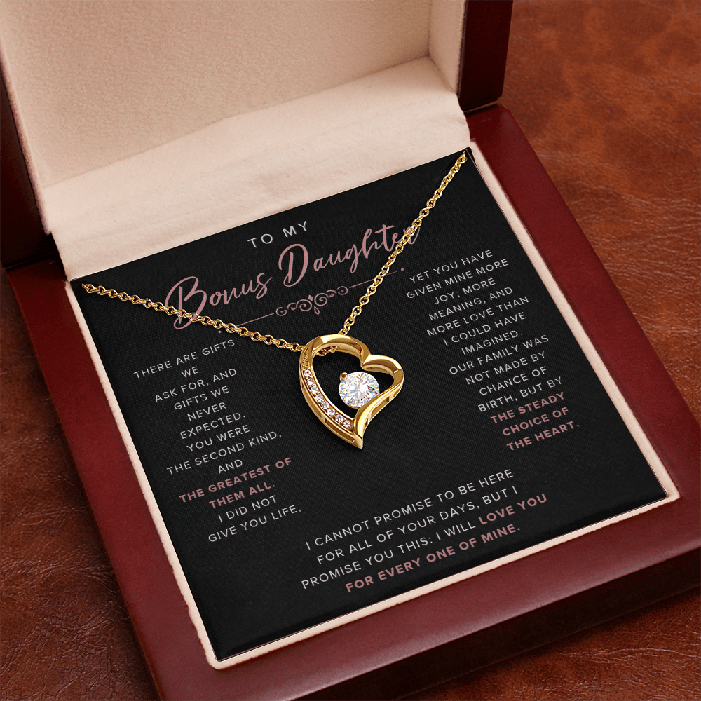 Forever Love Necklace for Bonus Daughter - Black & Rose Gold Luxury Card