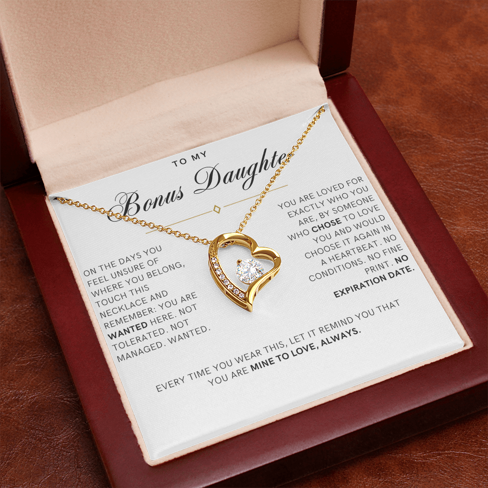 Bonus Daughter Forever Love Heart Necklace, Wanted Message Card