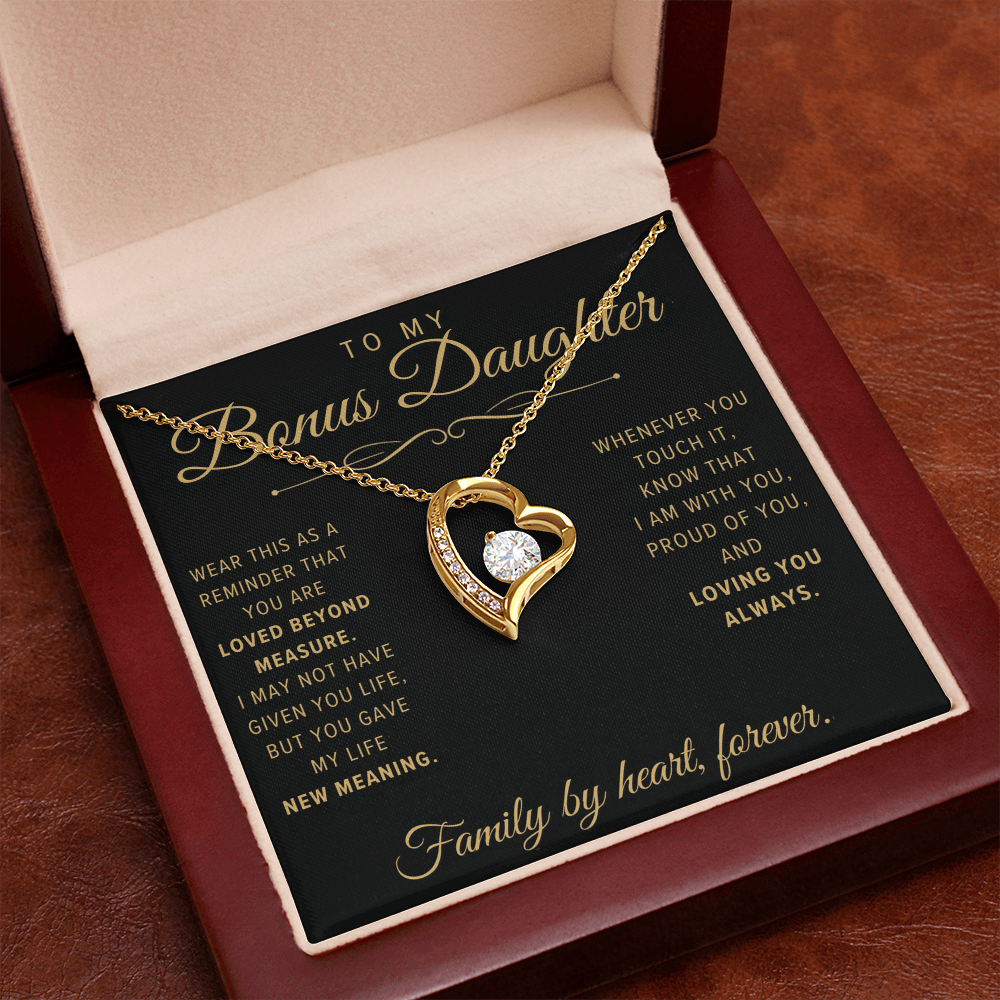 Forever Love Necklace for Bonus Daughter - Black & Champagne Keepsake Card