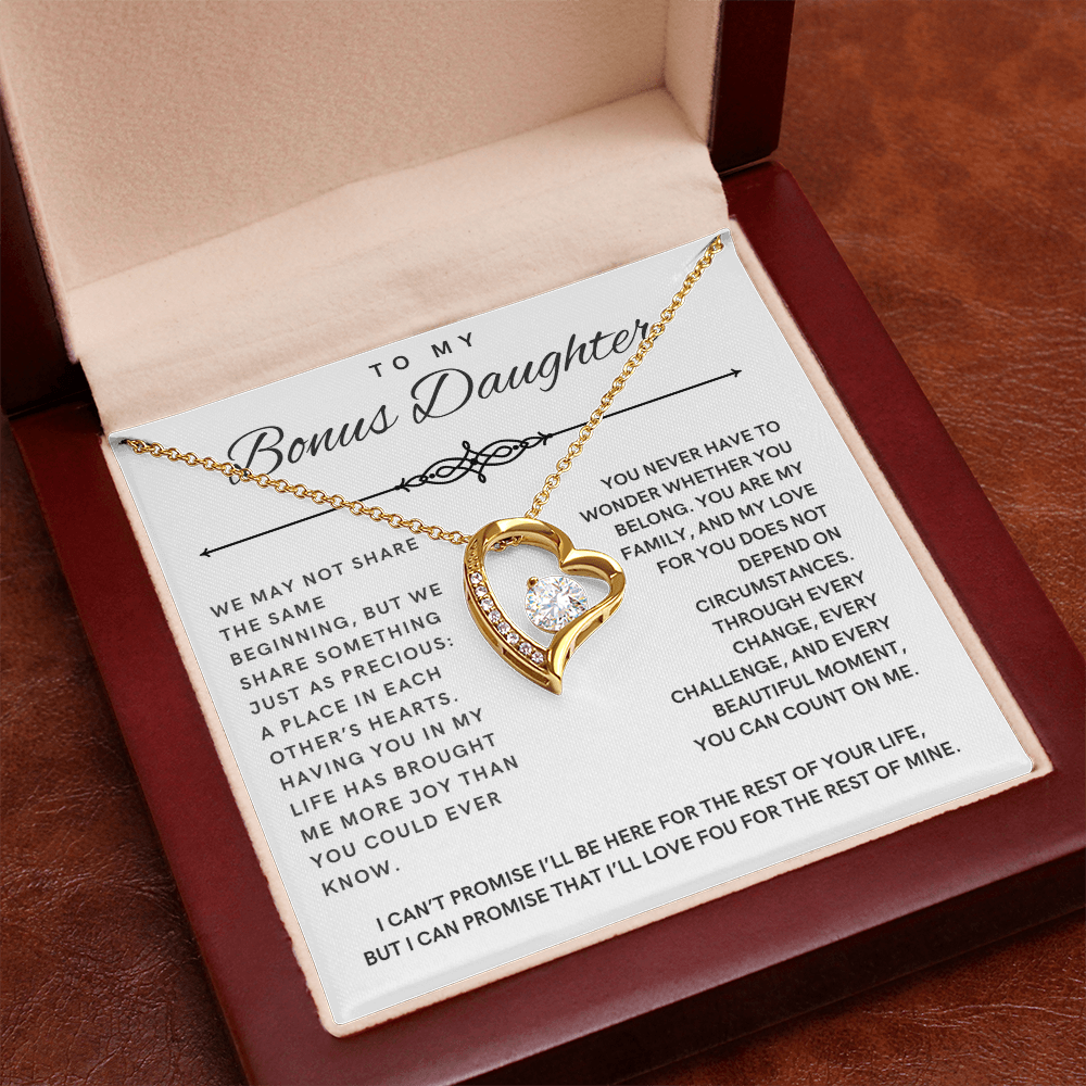 Forever Love Necklace for Bonus Daughter - White & Black Message Card