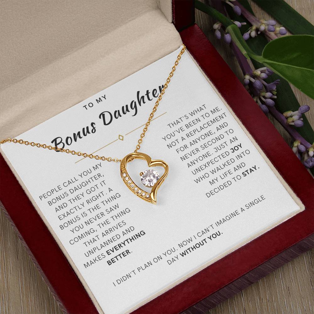 Bonus Daughter Forever Love Heart Necklace, The Bonus Message Card