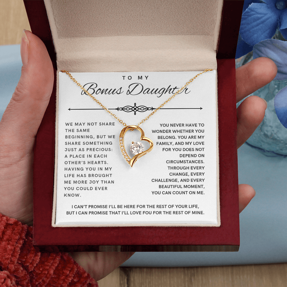 Forever Love Necklace for Bonus Daughter - White & Black Message Card