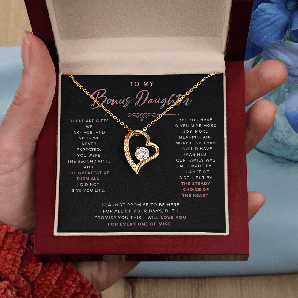 Forever Love Necklace for Bonus Daughter - Black & Rose Gold Luxury Card