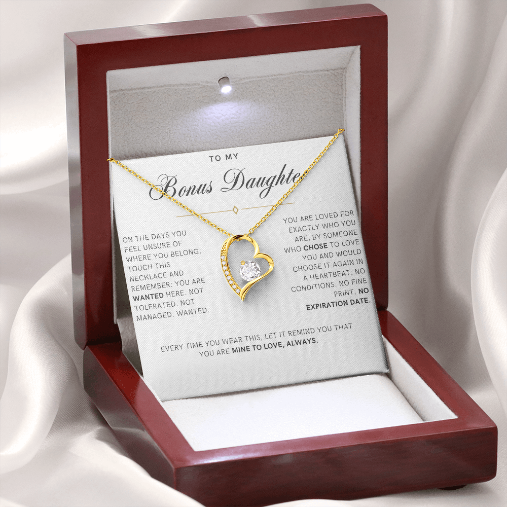 Bonus Daughter Forever Love Heart Necklace, Wanted Message Card
