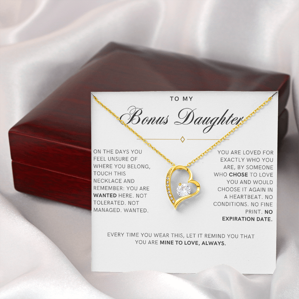 Bonus Daughter Forever Love Heart Necklace, Wanted Message Card