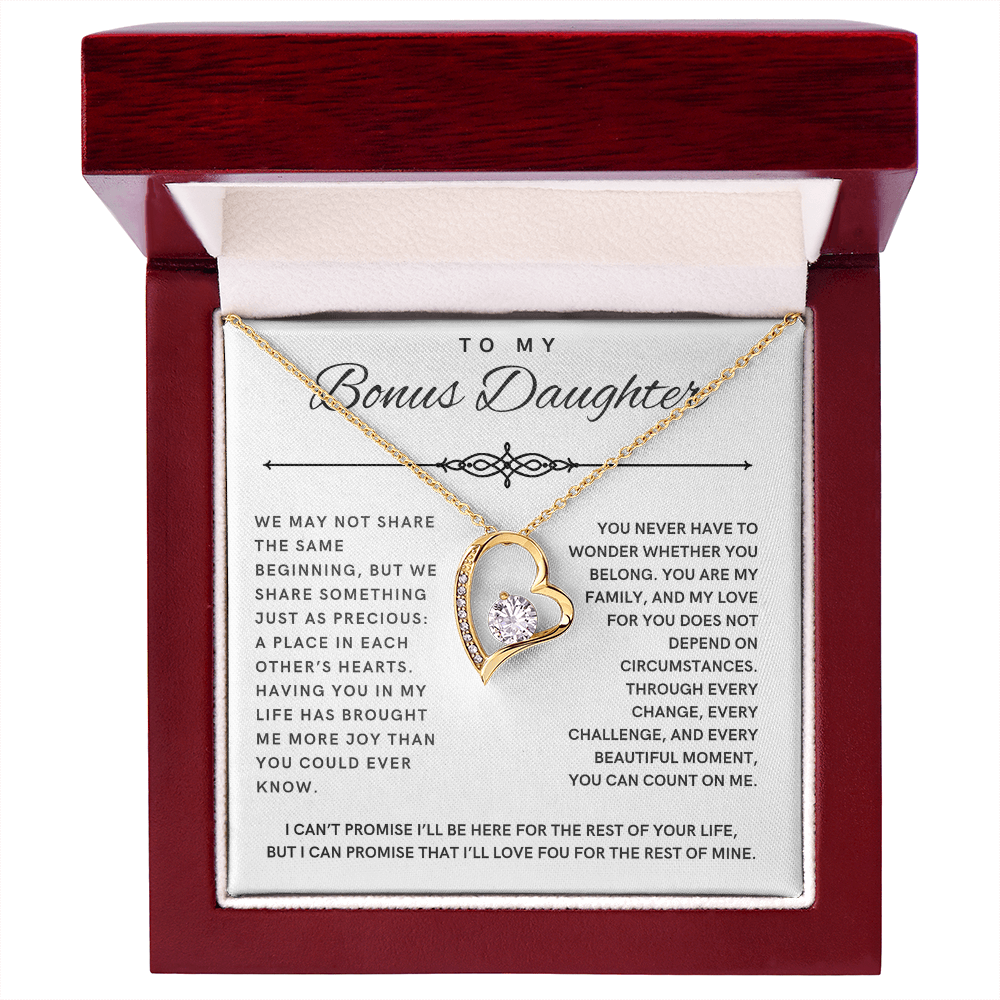 Forever Love Necklace for Bonus Daughter - White & Black Message Card