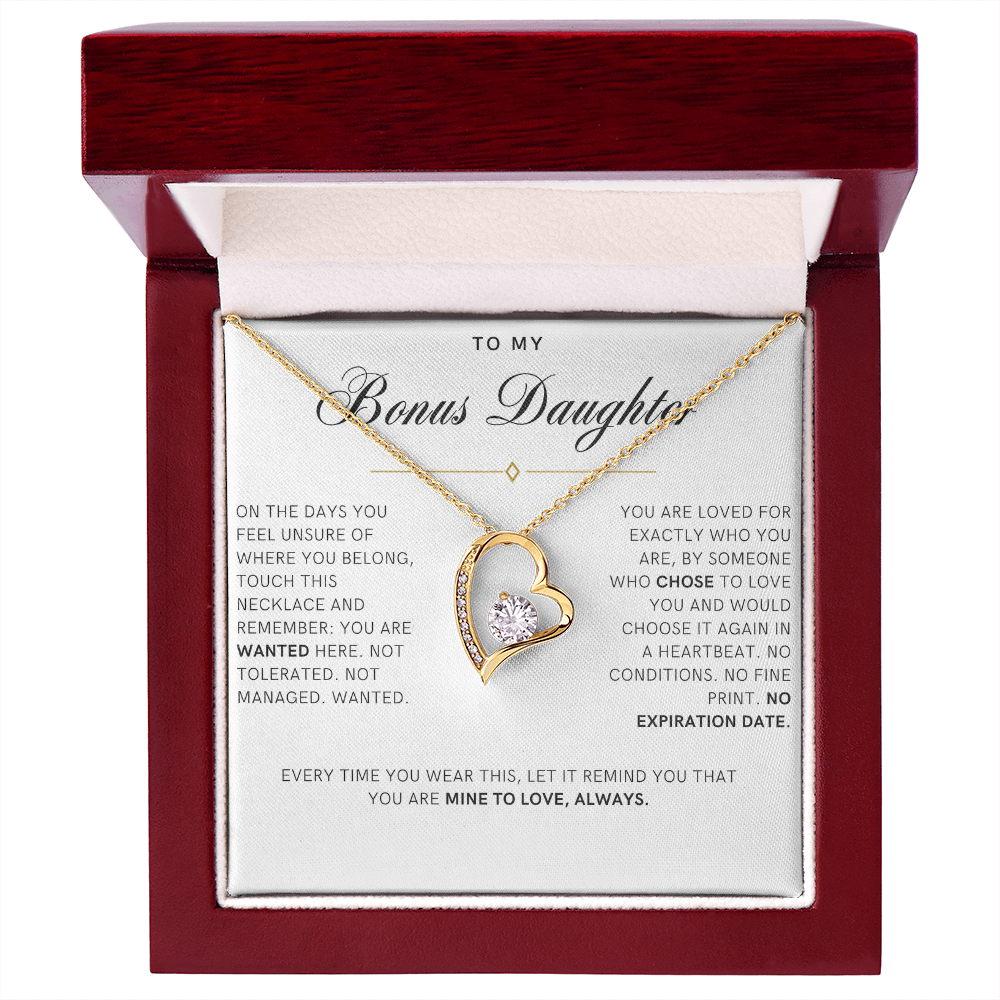 Bonus Daughter Forever Love Heart Necklace, Wanted Message Card