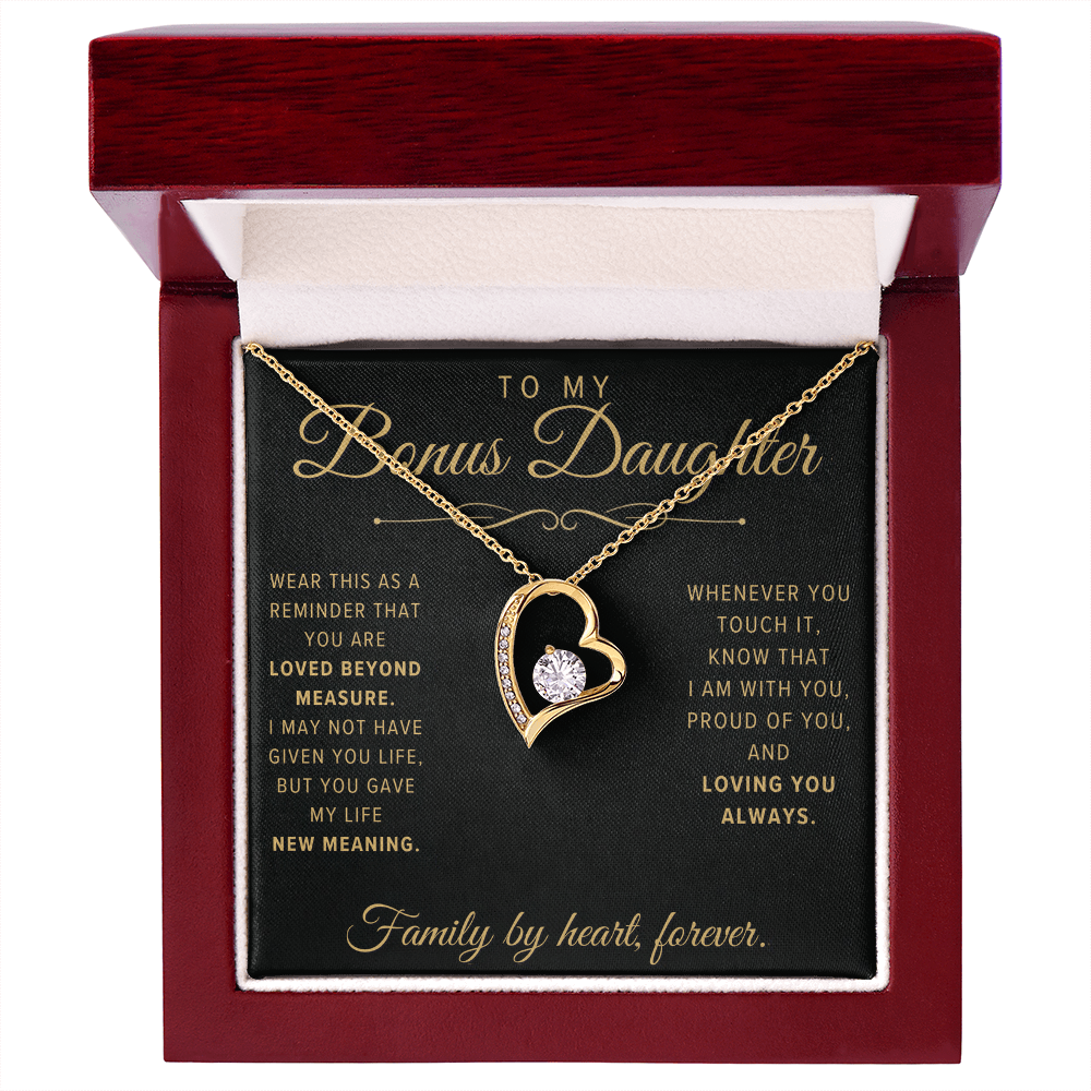 Forever Love Necklace for Bonus Daughter - Black & Champagne Keepsake Card