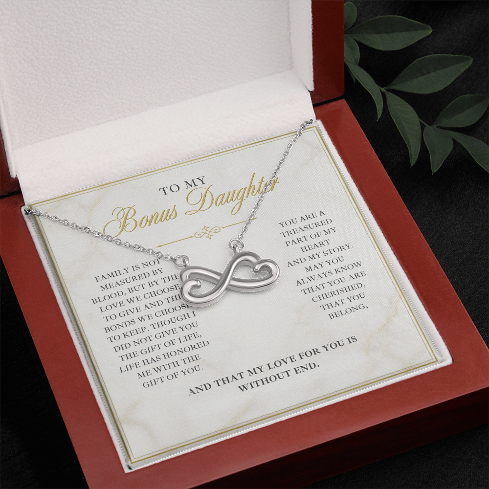 Endless Love Necklace for Bonus Daughter - Marble & Gold Wedding Card