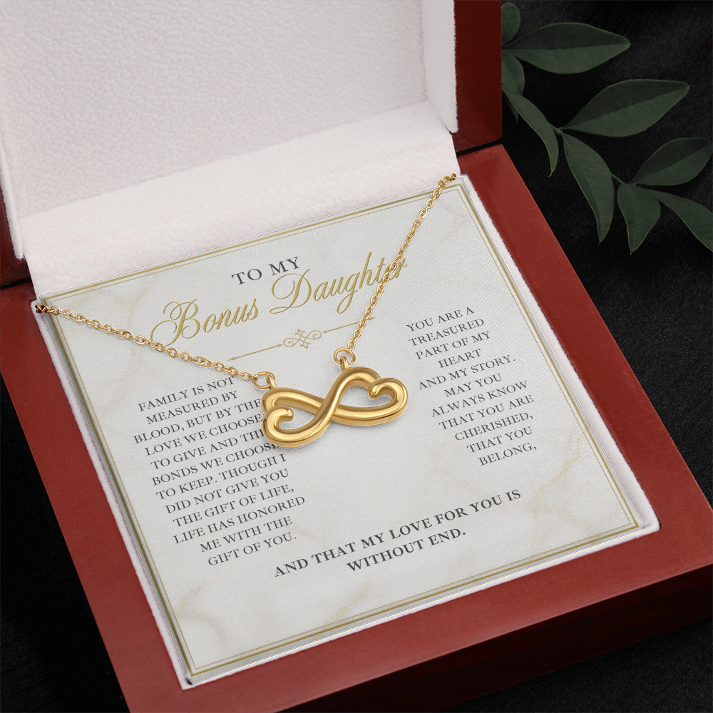 Endless Love Necklace for Bonus Daughter - Marble & Gold Wedding Card