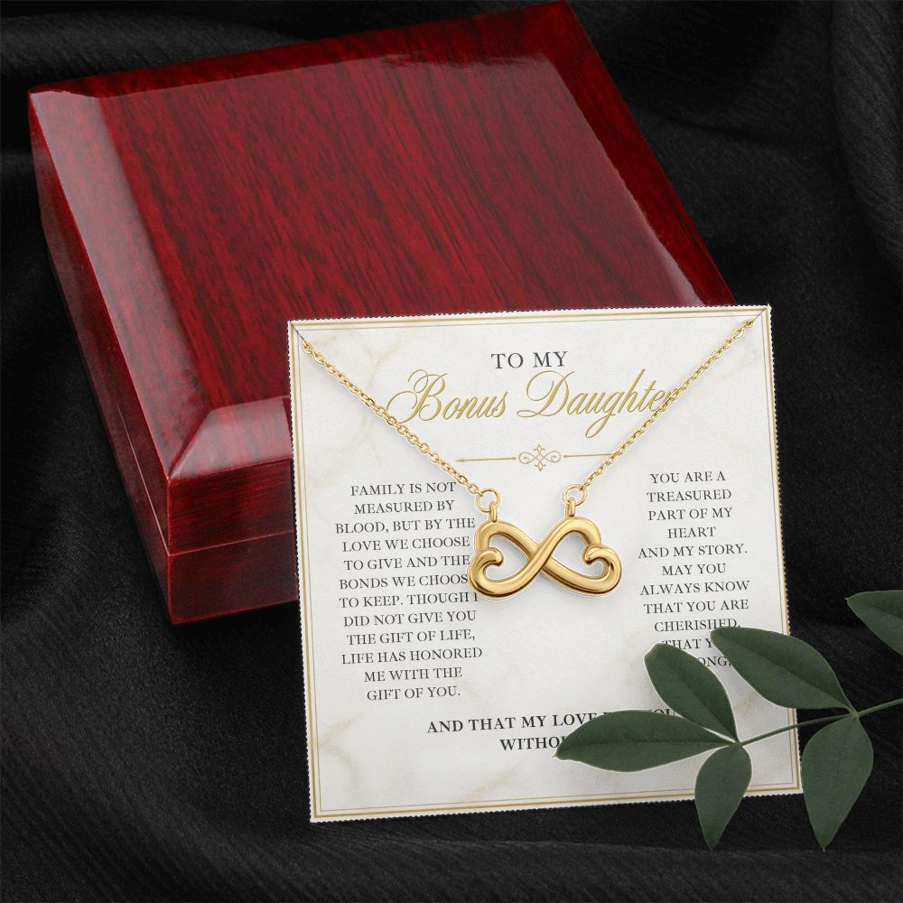 Endless Love Necklace for Bonus Daughter - Marble & Gold Wedding Card