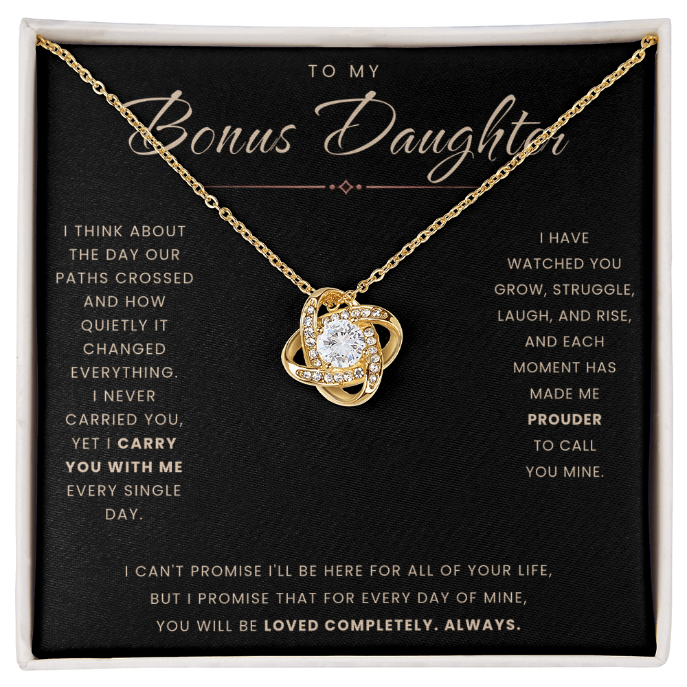 Love Knot Necklace for Bonus Daughter - Black & Rose Gold Card