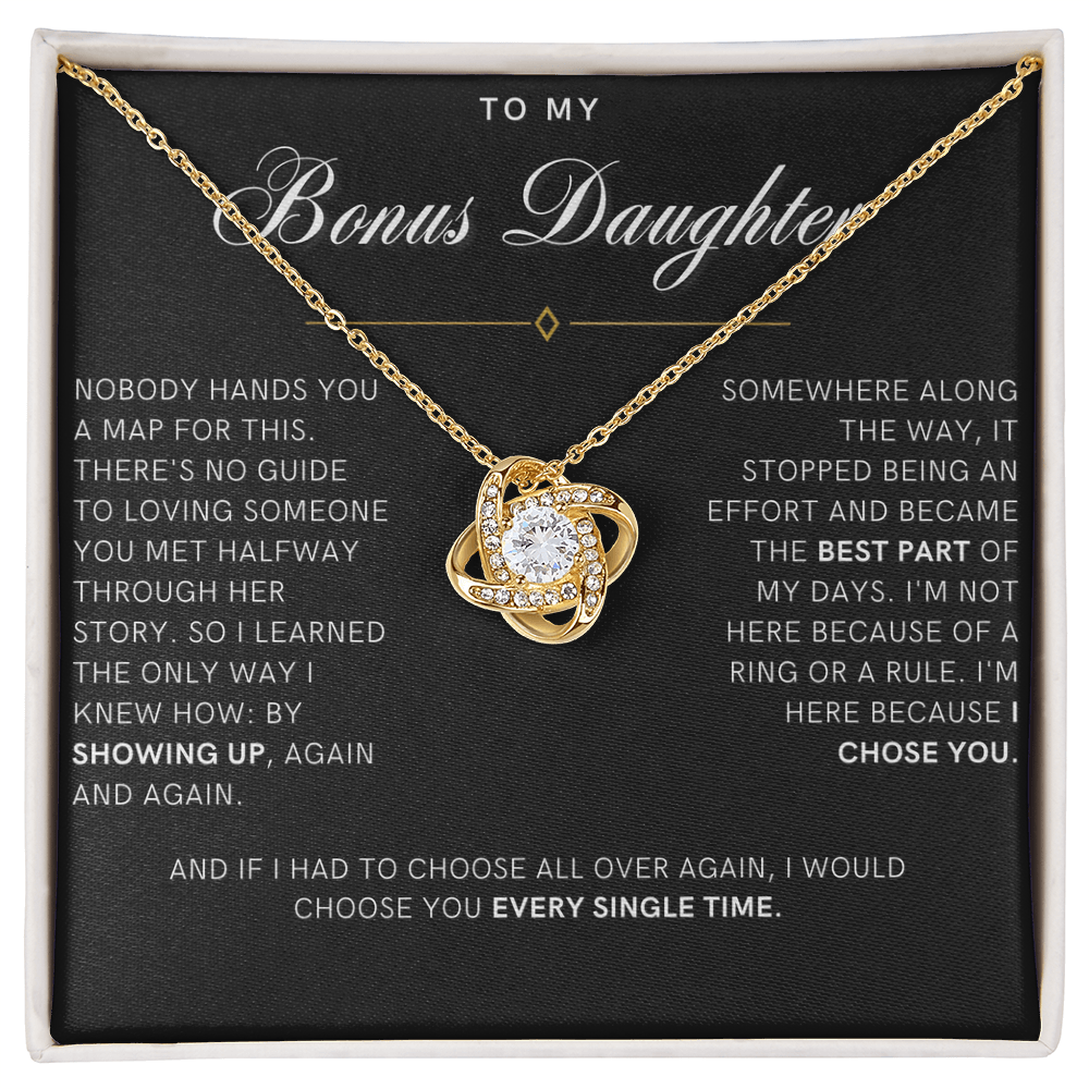 Bonus Daughter Love Knot Necklace, I Chose You Message Card