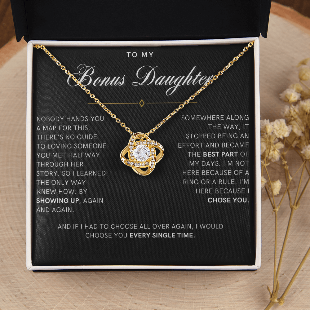 Bonus Daughter Love Knot Necklace, I Chose You Message Card