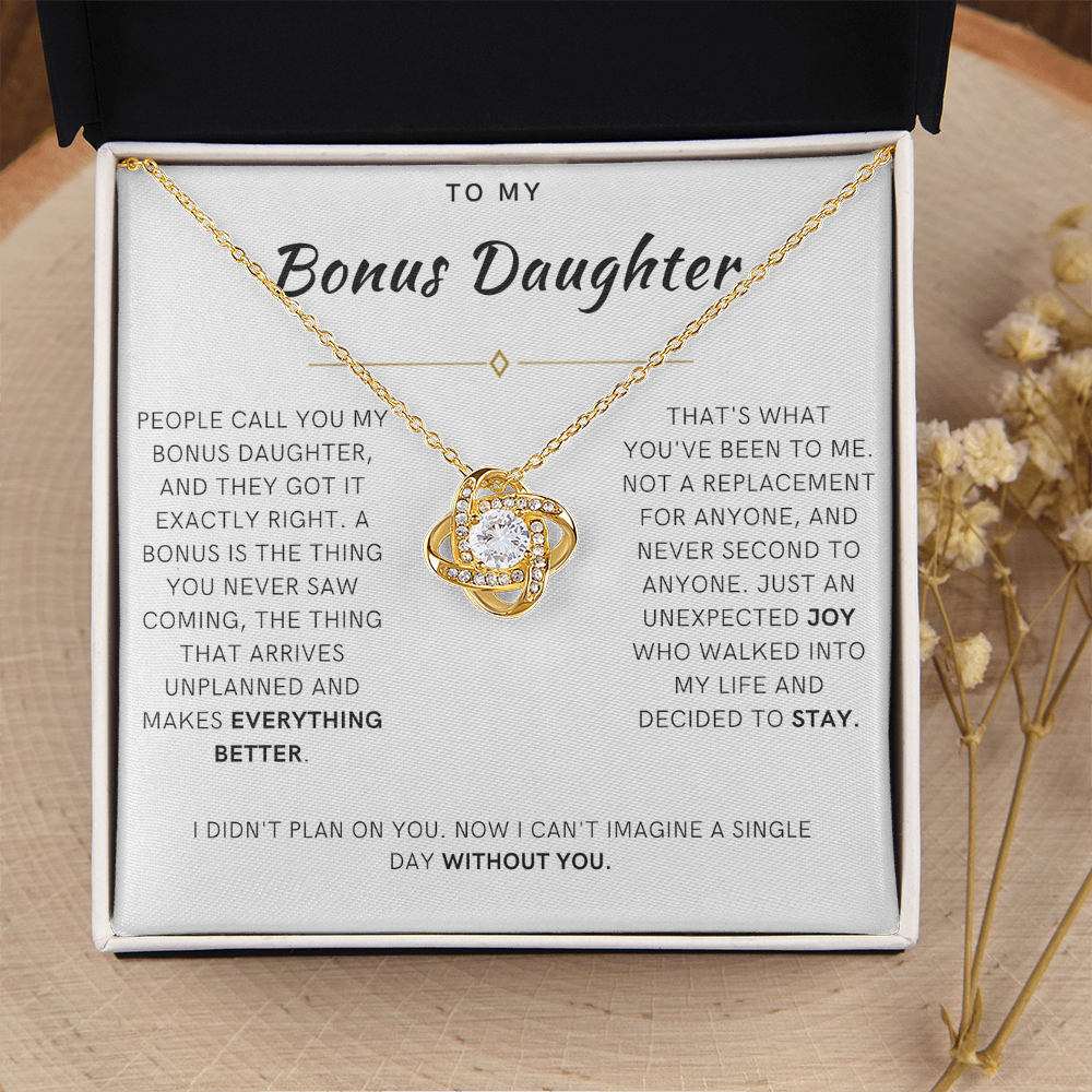 Bonus Daughter Love Knot Necklace, The Bonus Message Card