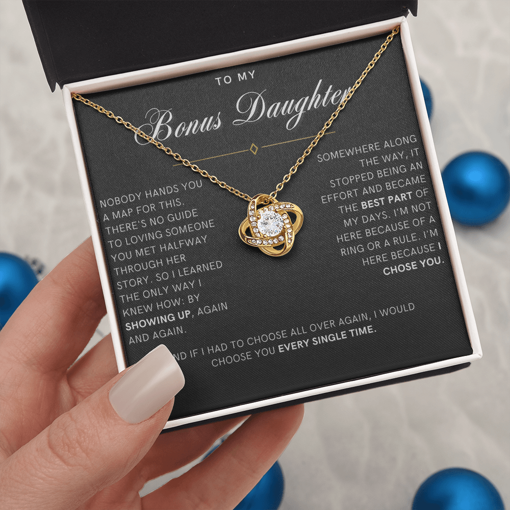 Bonus Daughter Love Knot Necklace, I Chose You Message Card
