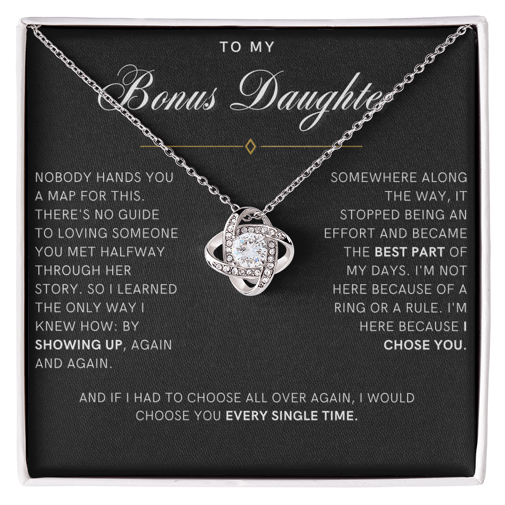 Bonus Daughter Love Knot Necklace, I Chose You Message Card