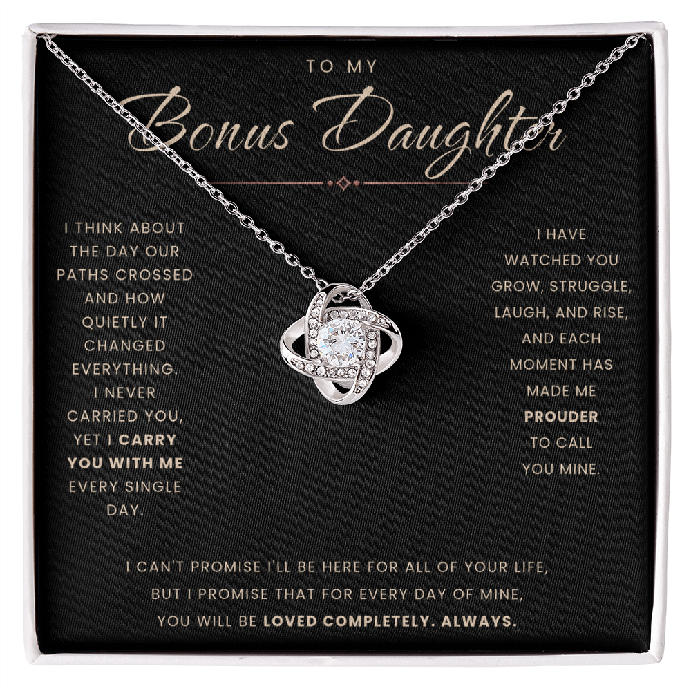 Love Knot Necklace for Bonus Daughter - Black & Rose Gold Card