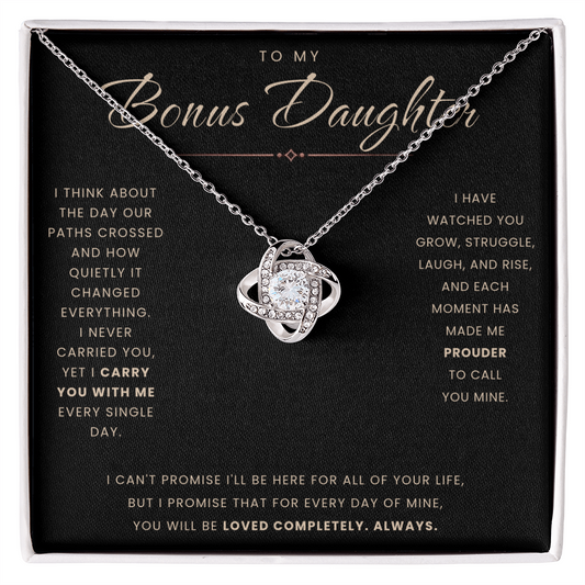 Love Knot Necklace for Bonus Daughter - Black & Rose Gold Card