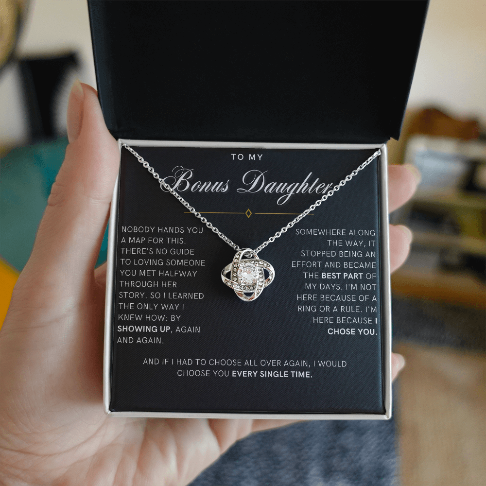 Bonus Daughter Love Knot Necklace, I Chose You Message Card