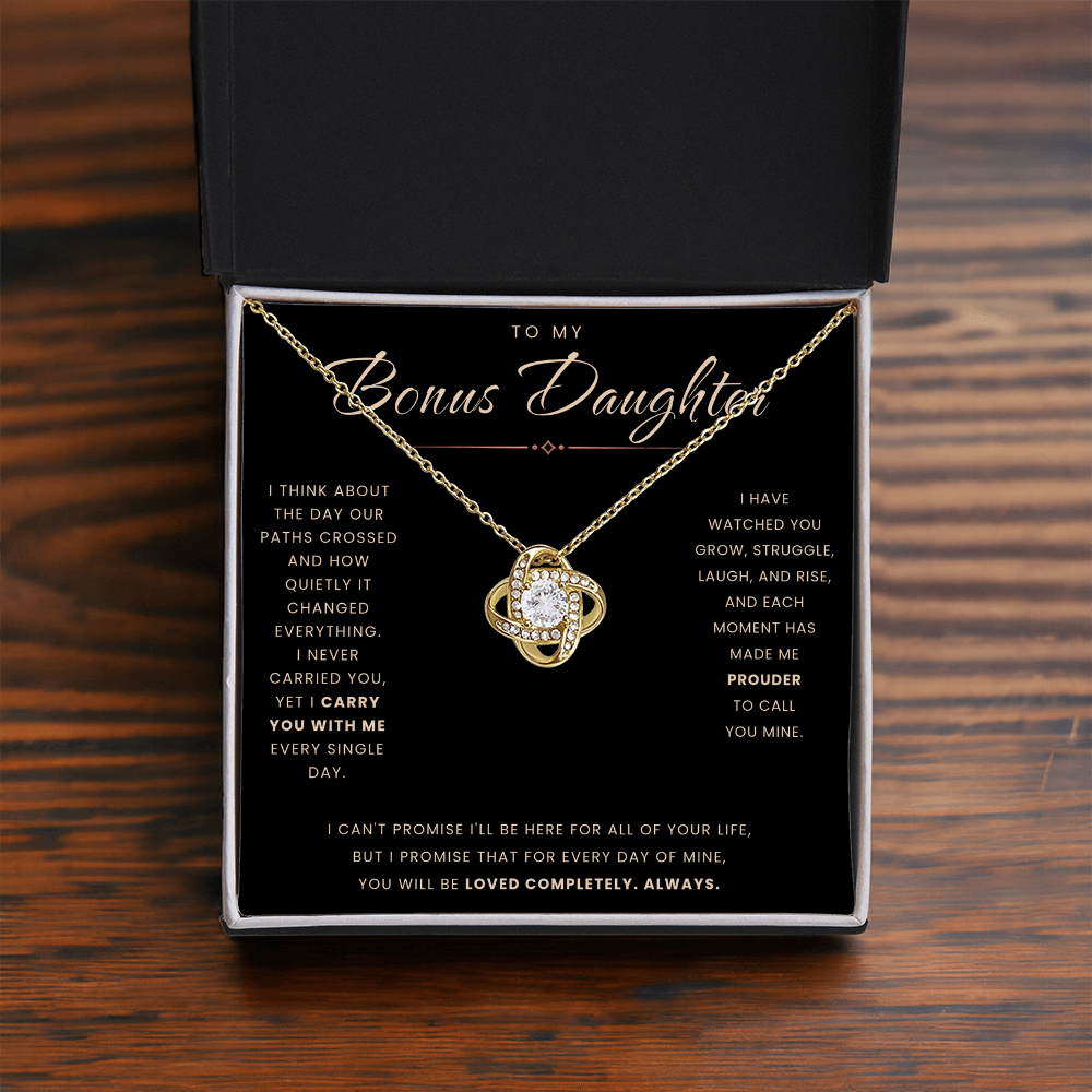 Love Knot Necklace for Bonus Daughter - Black & Rose Gold Card