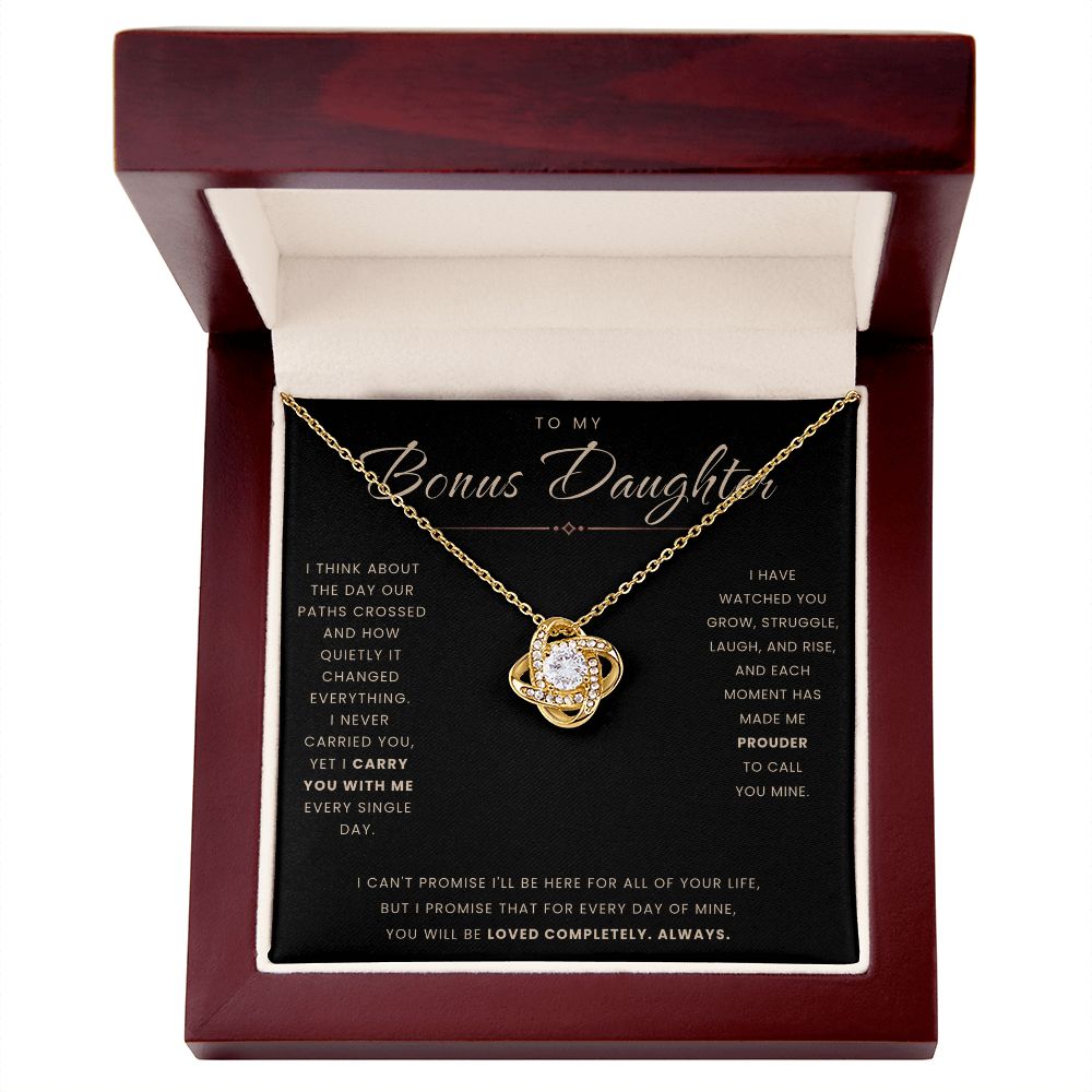 Love Knot Necklace for Bonus Daughter - Black & Rose Gold Card