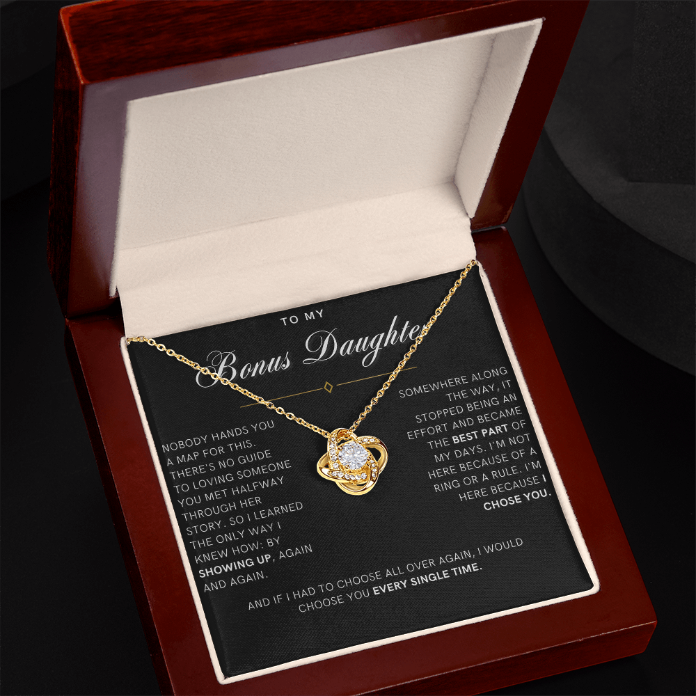 Bonus Daughter Love Knot Necklace, I Chose You Message Card