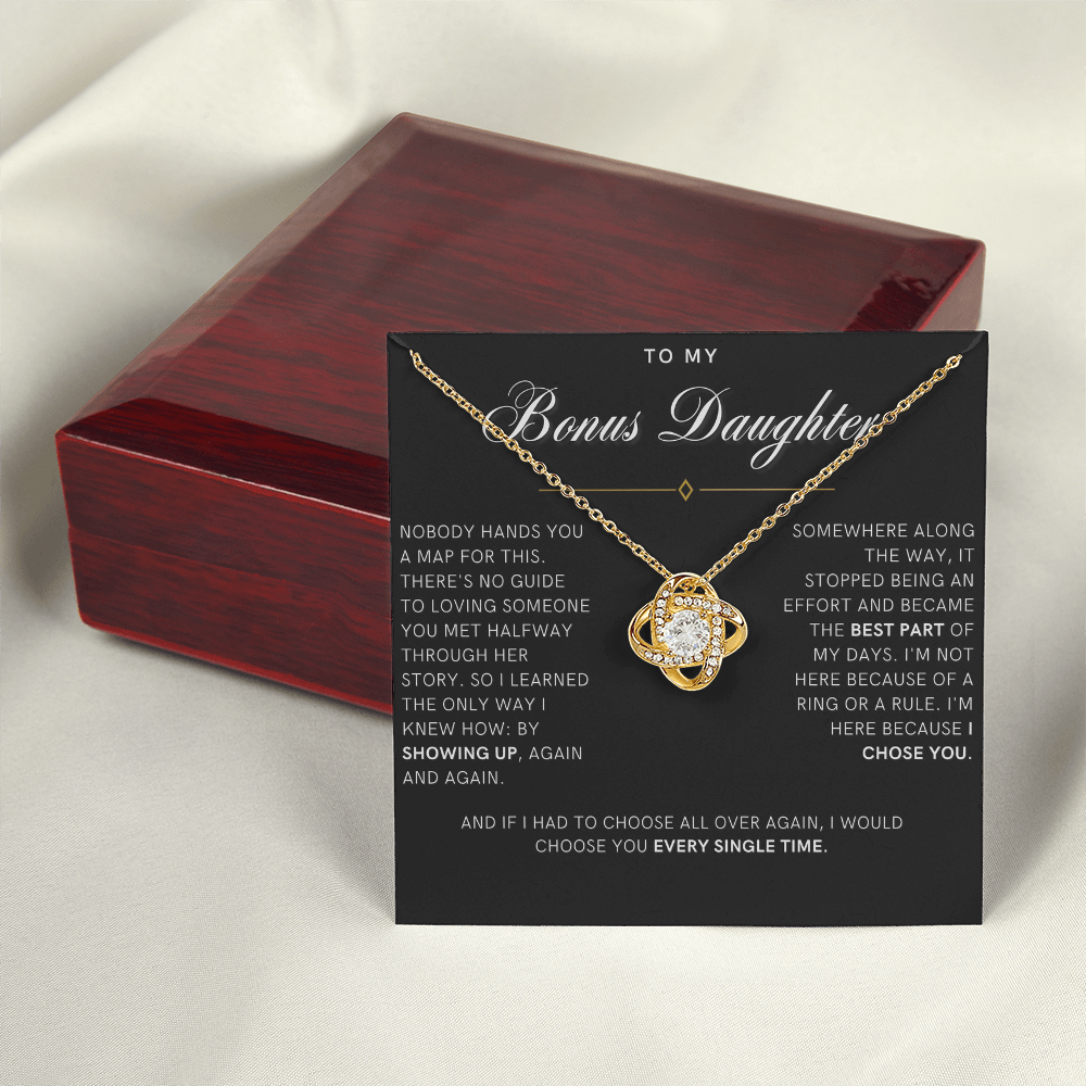 Bonus Daughter Love Knot Necklace, I Chose You Message Card