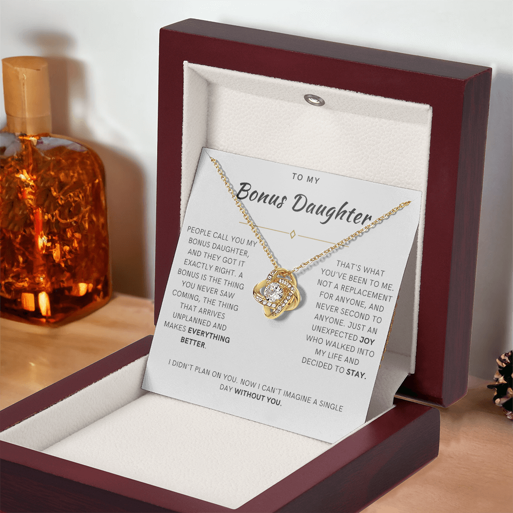 Bonus Daughter Love Knot Necklace, The Bonus Message Card