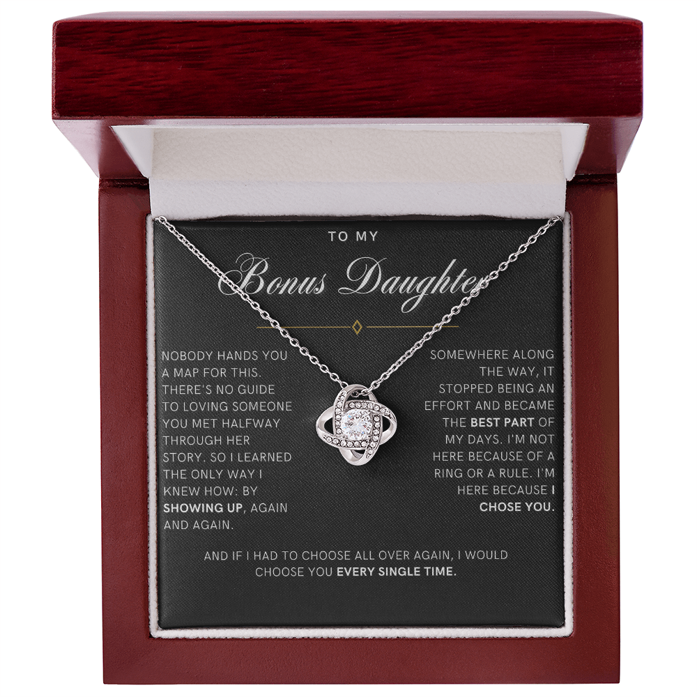 Bonus Daughter Love Knot Necklace, I Chose You Message Card