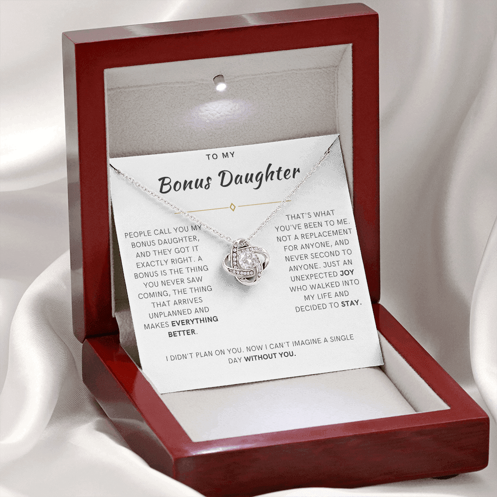 Bonus Daughter Love Knot Necklace, The Bonus Message Card