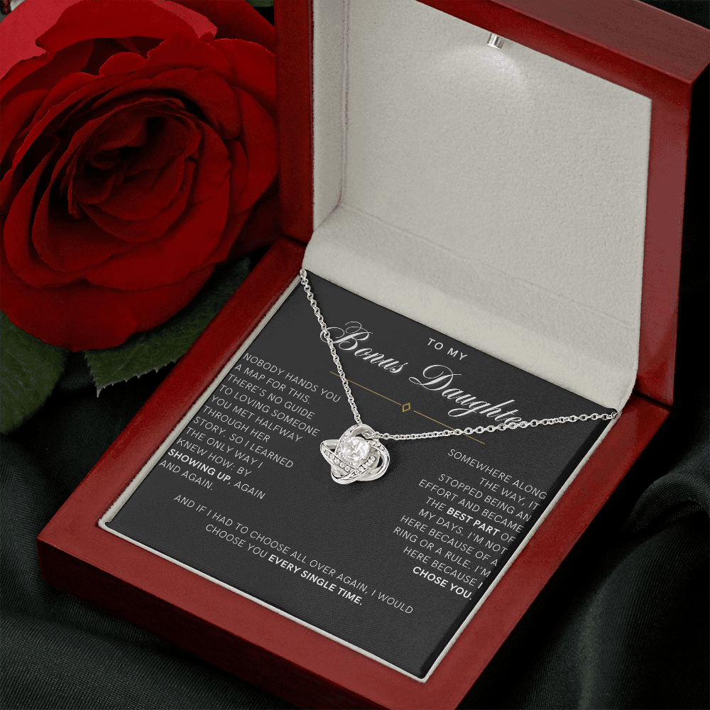 Bonus Daughter Love Knot Necklace, I Chose You Message Card