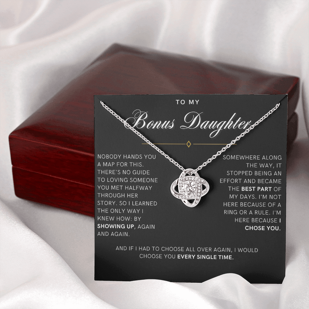 Bonus Daughter Love Knot Necklace, I Chose You Message Card