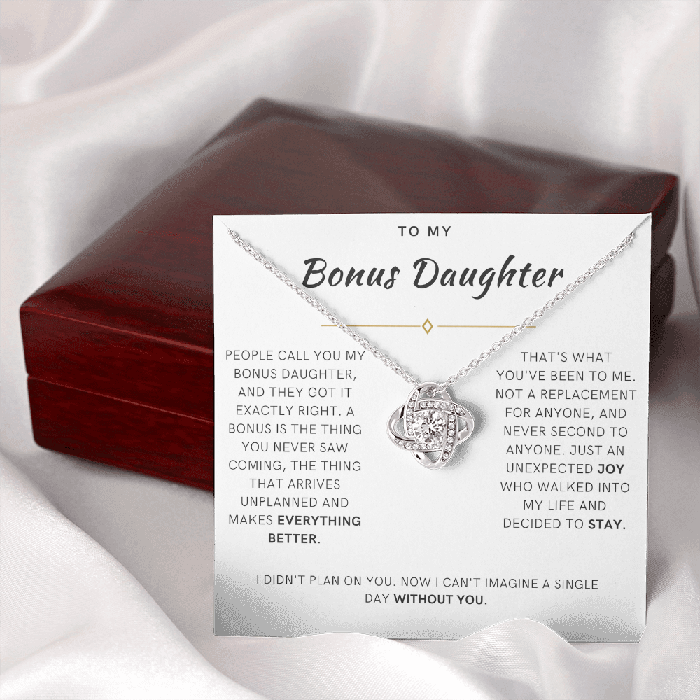 Bonus Daughter Love Knot Necklace, The Bonus Message Card