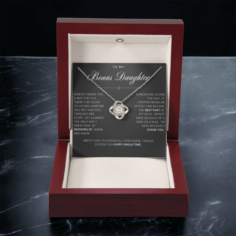 Bonus Daughter Love Knot Necklace, I Chose You Message Card